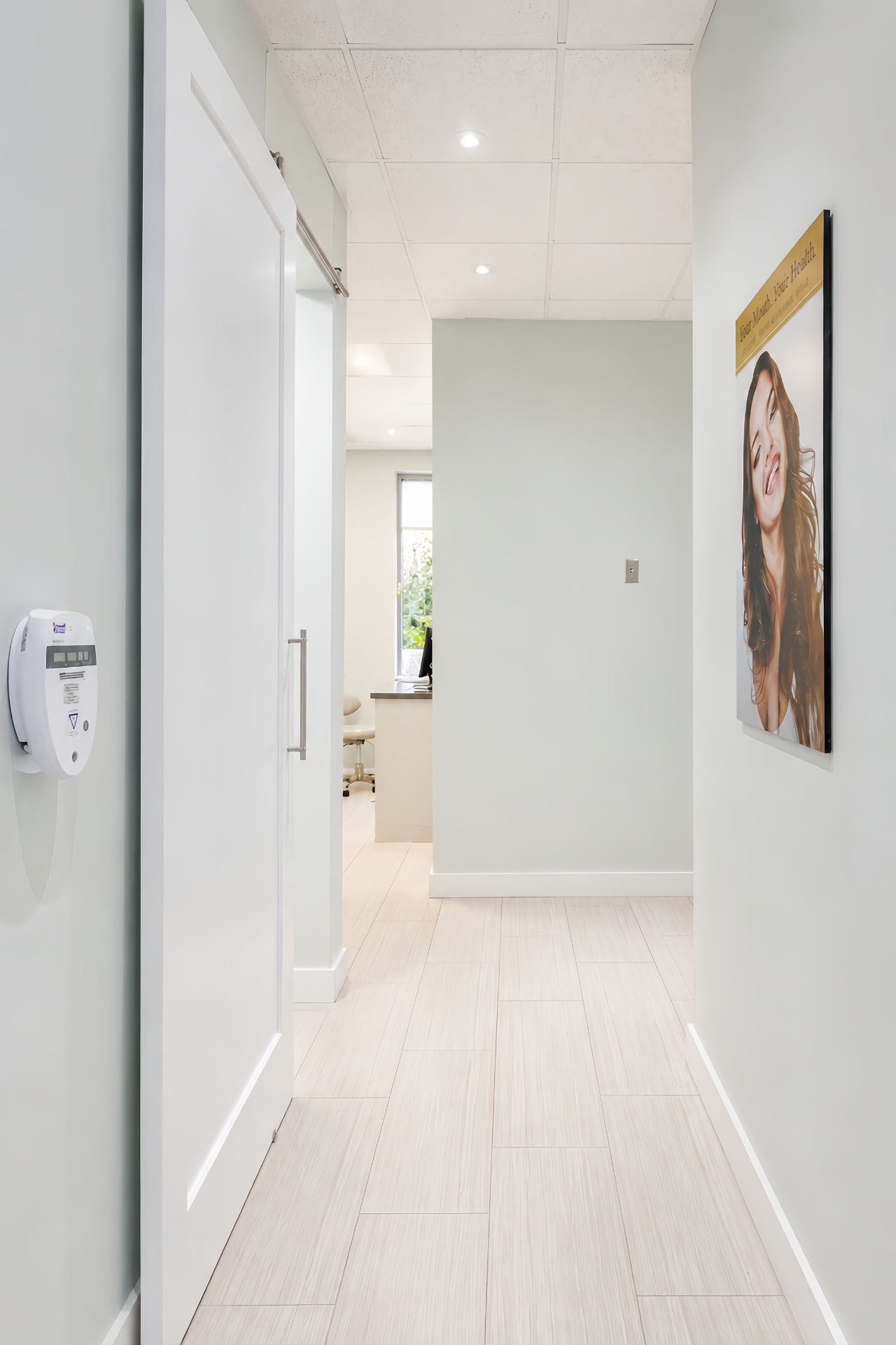 Bright hallway leading to the treatment rooms