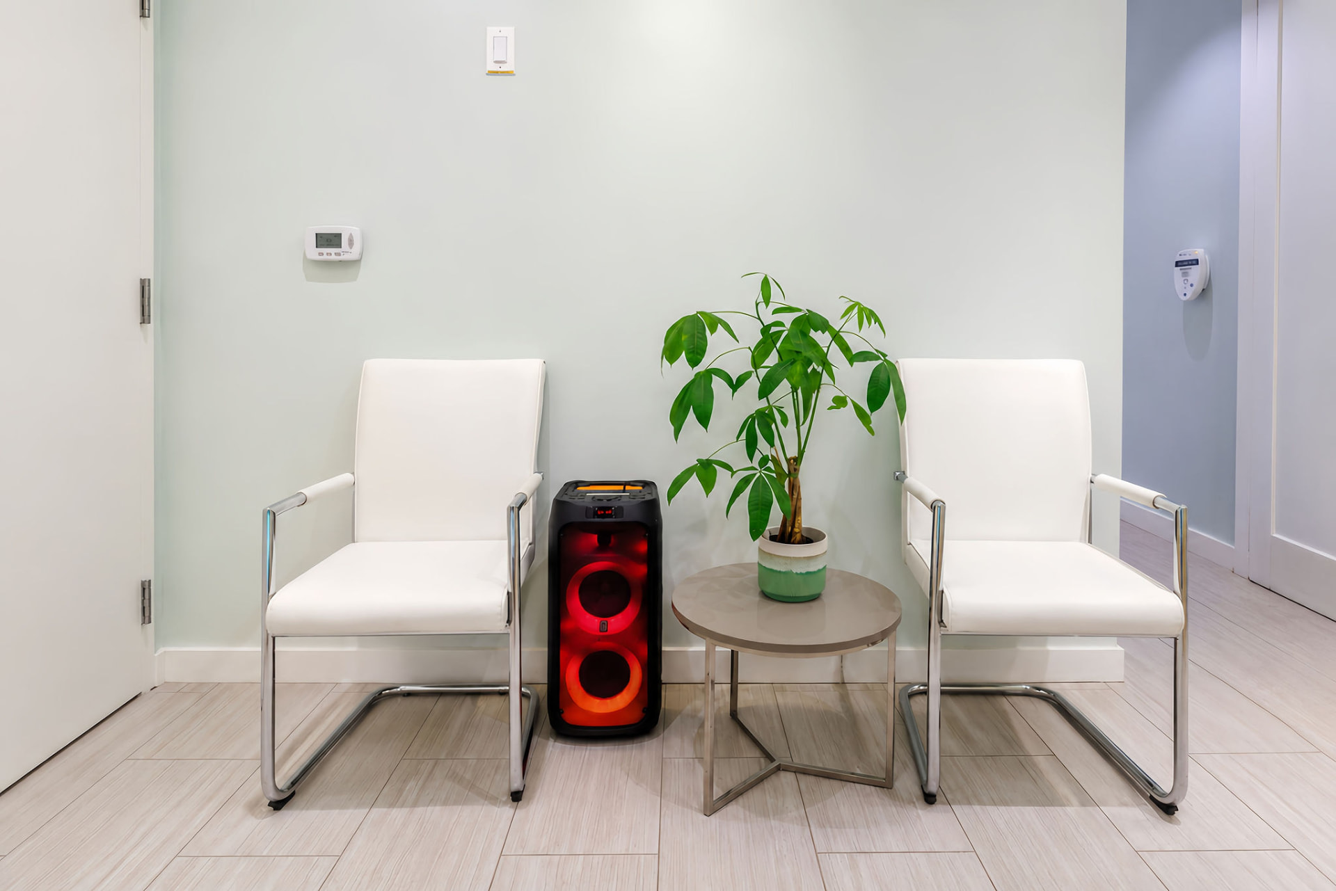 Quiet seating nook in the clinic hallway