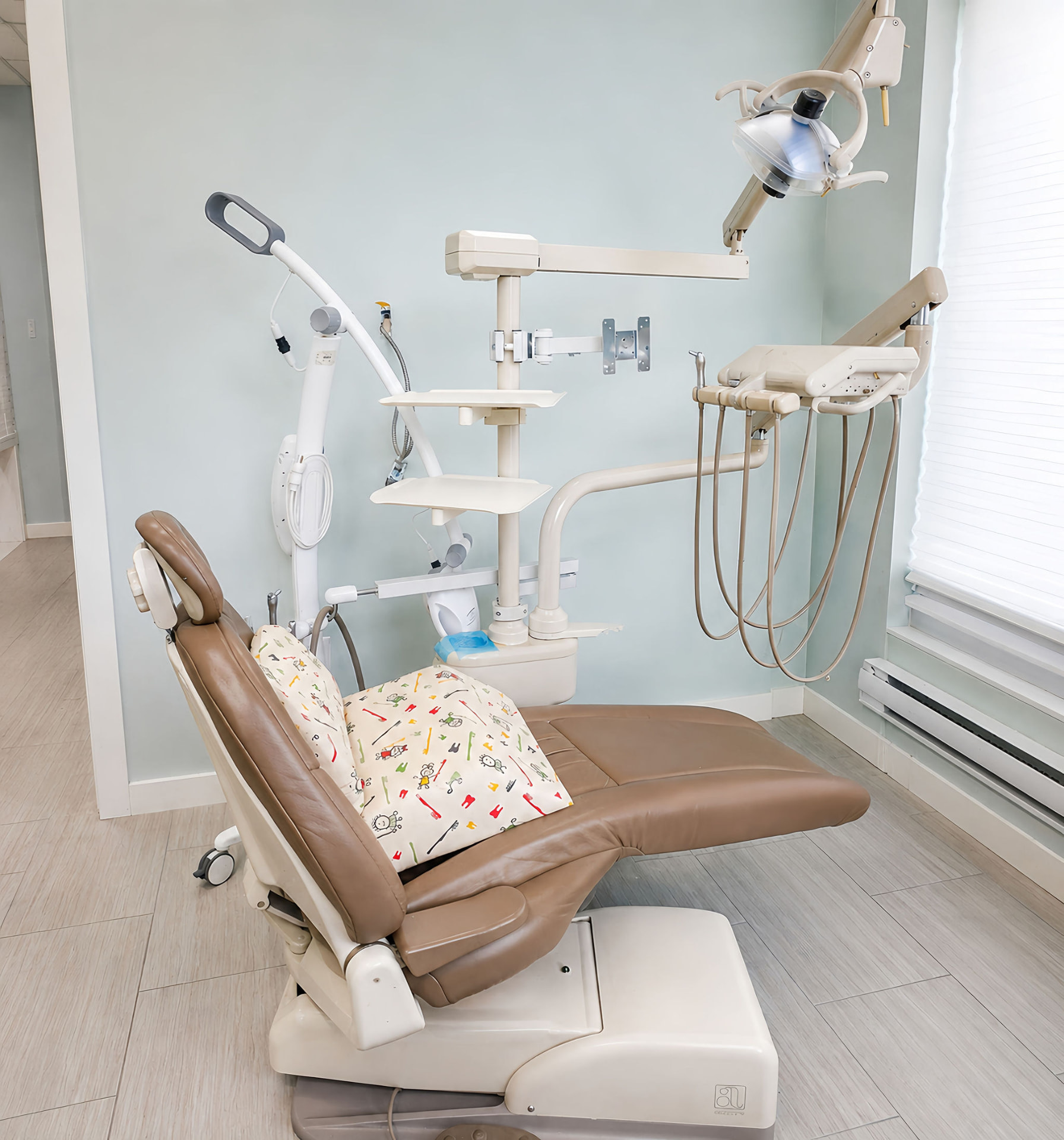 Kid-friendly dental operatory with playful chair cover