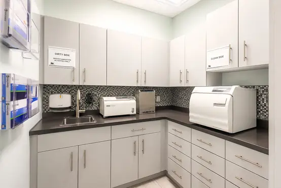 Clean and dirty side sterilization room at Nobleton Dental Smiles